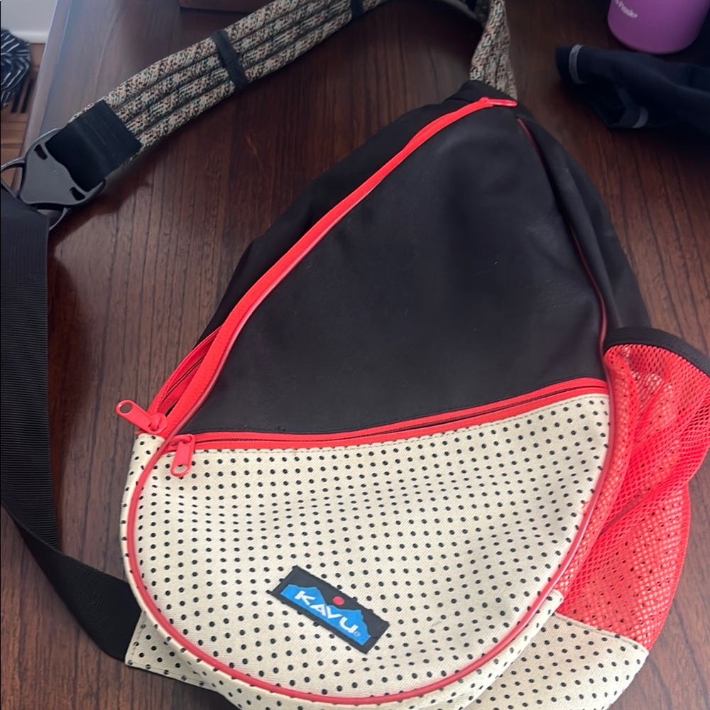 Kavu Black and Cream Backpack with Bold Design